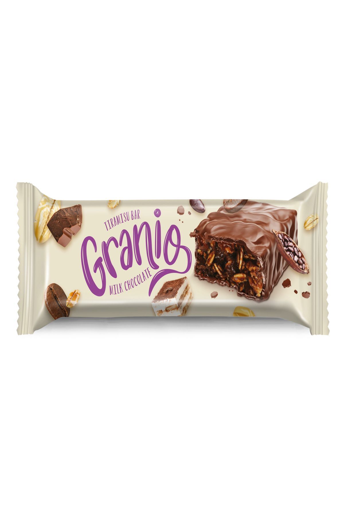 Sütlü Çikolata Kaplamalı Tiramisu Aromalı Karamelize Bisküvili Tahıl Bar 40 grX24 Adet ( İkram.İaşə)