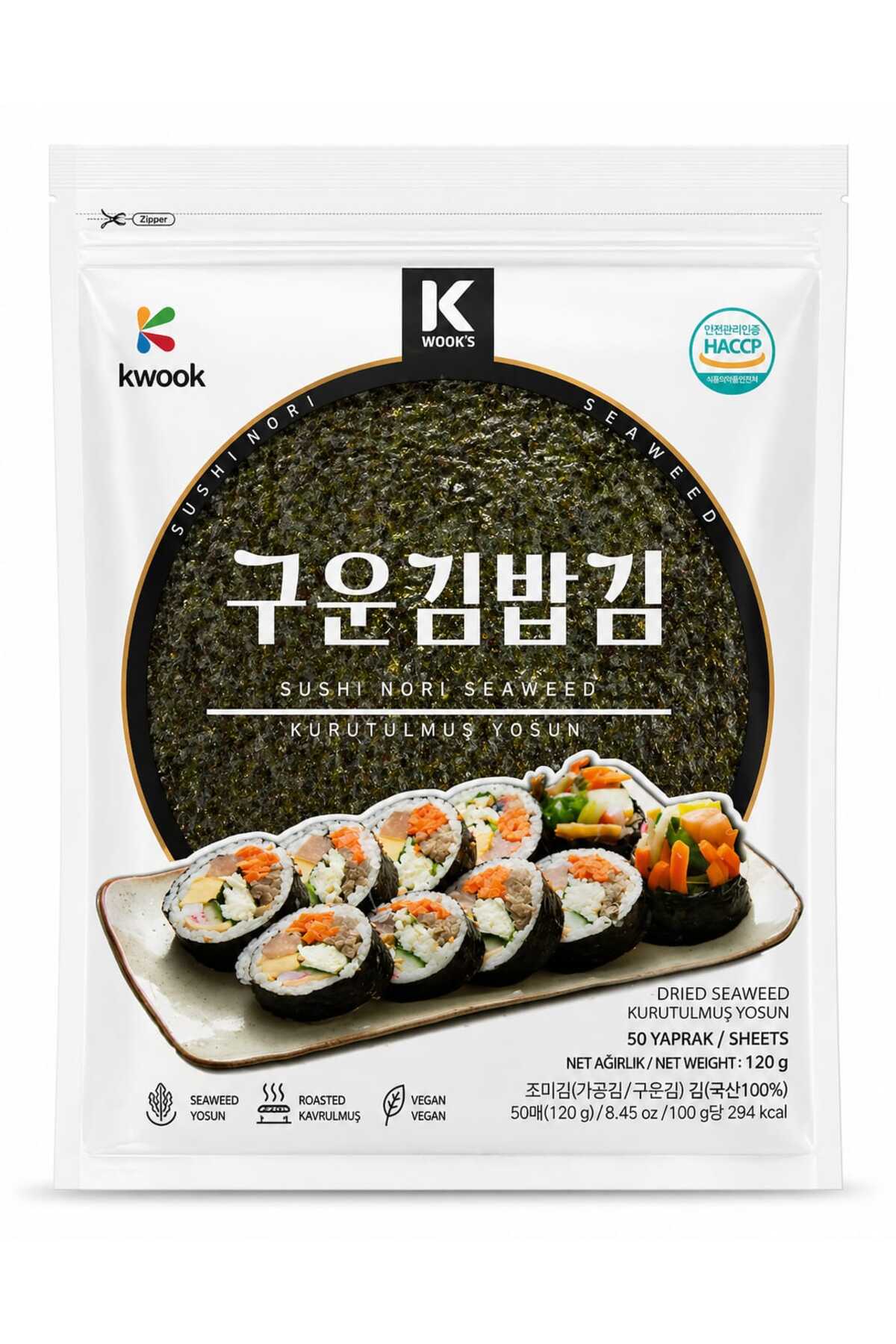 Kwook Sushi Nori Yosun (50 Yaprak, 120g) – Kurutulmuş Deniz Yosunu