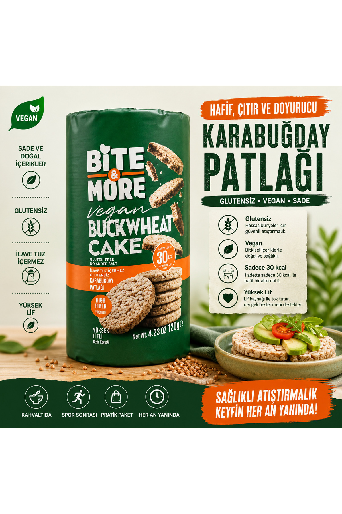 Karabuğday Patlağı 120g – Glutensiz, Vegan, Düşük Kalori Sağlıklı Atıştırmalık
