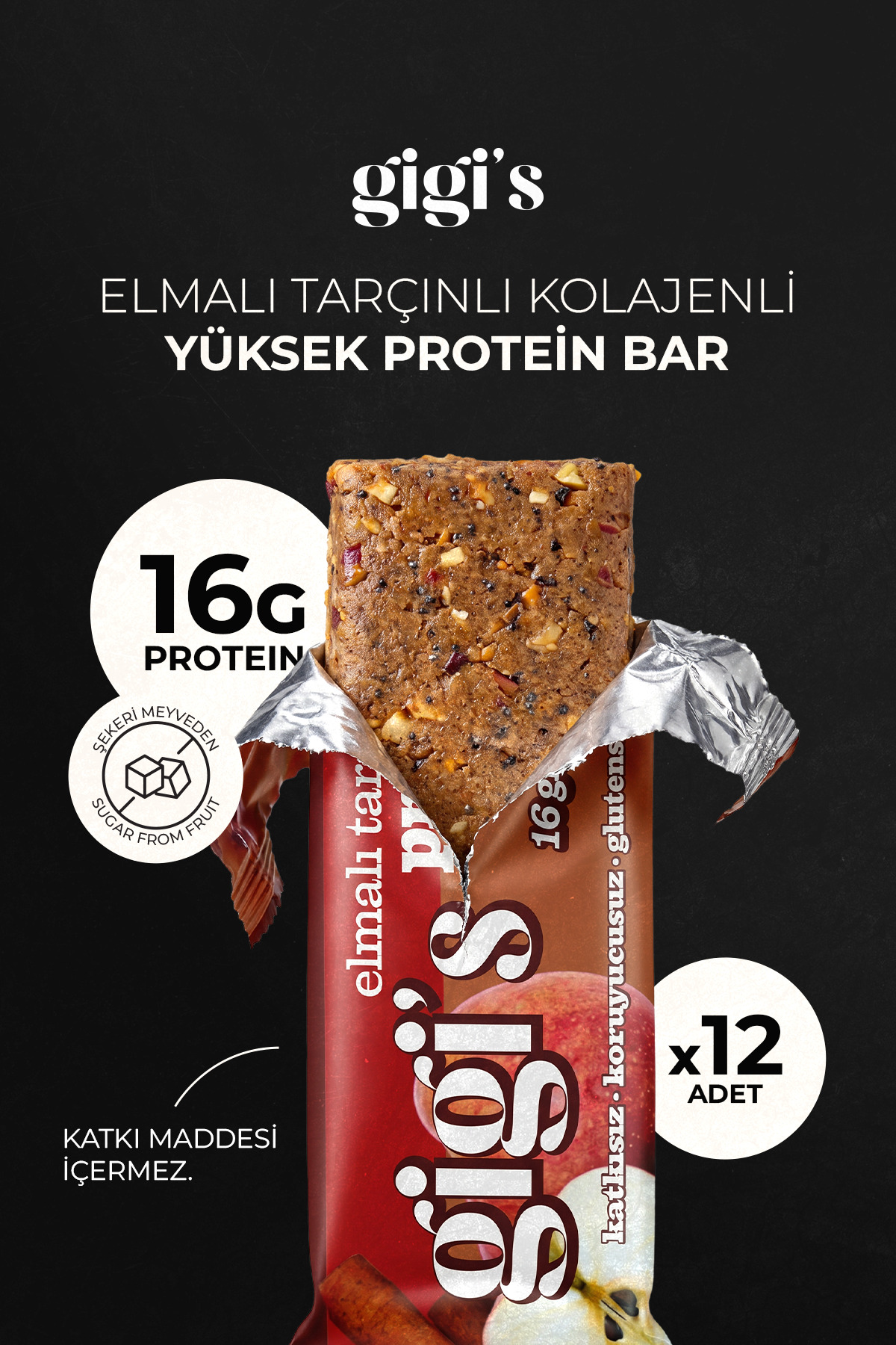 12'li Elmalı Tarçınlı Kolajenli Yüksek Protein Bar Paketi