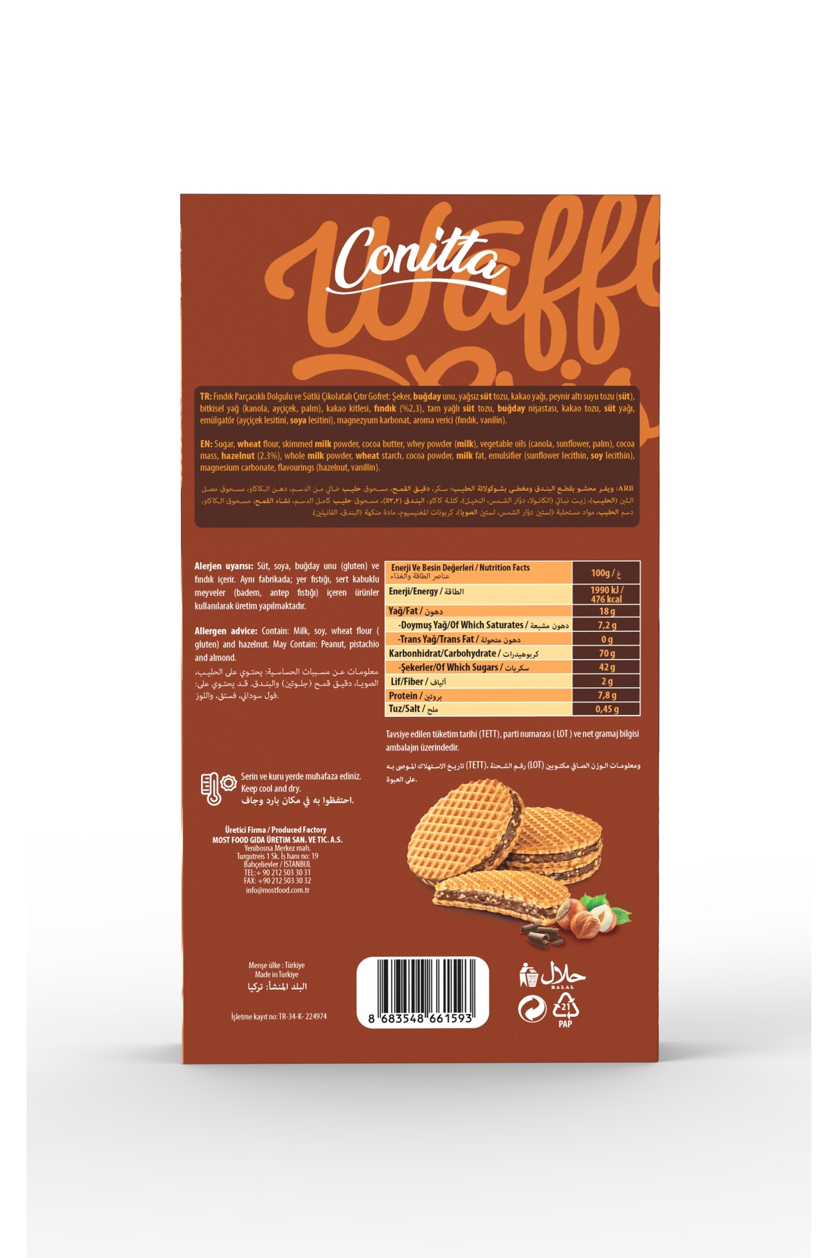 Waffle Crisps – Fındık Kremalı ve Sütlü Çikolatalı Gofret 100 Gr. (1 Paket)