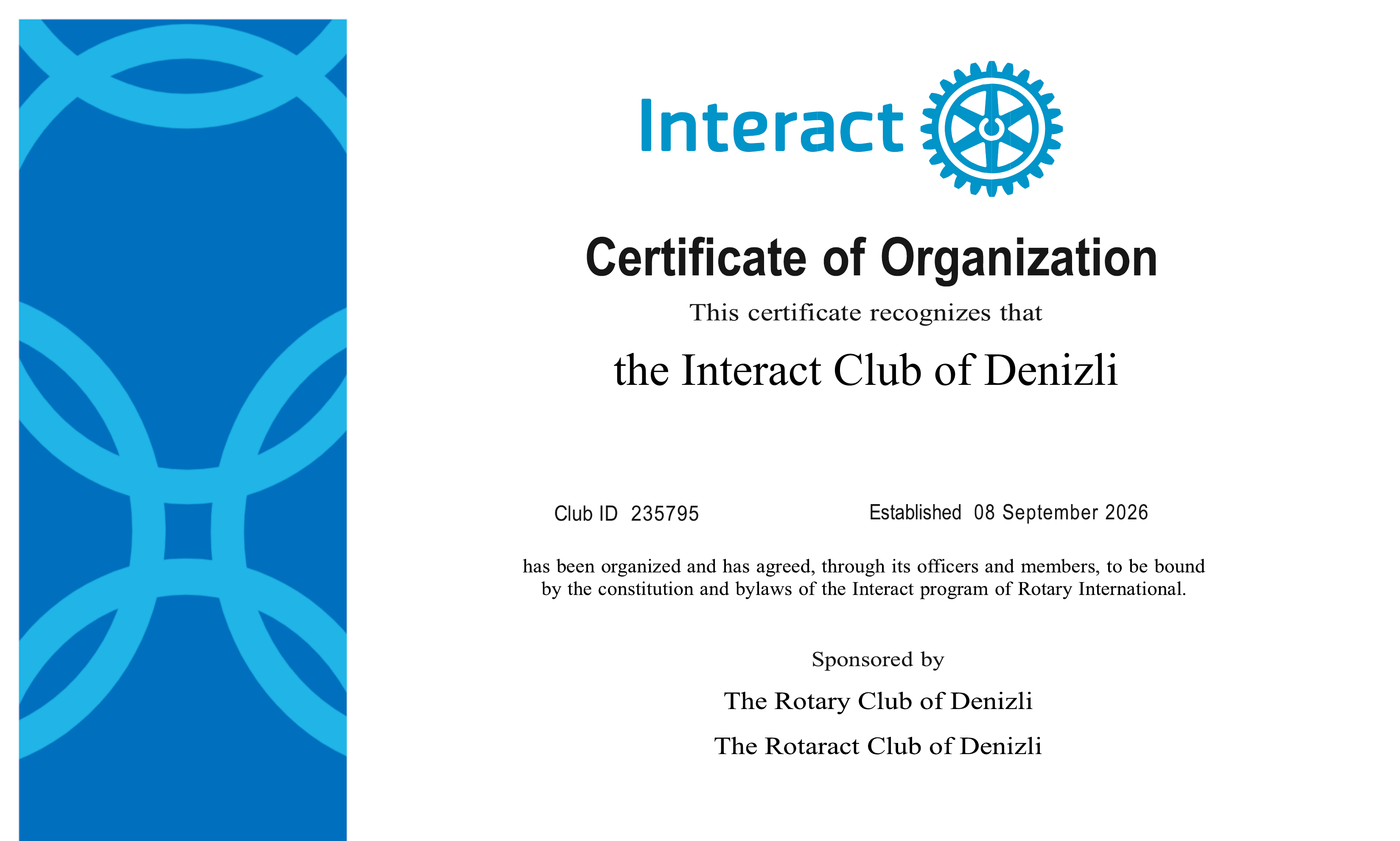 Denizli Interact Kulübü Kuruldu: Charter Belgesi Alındı